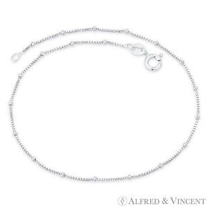 1.7mm Bead & 0.8mm Box Link Italian Chain Anklet in .925 Sterling Silver - 9.5"